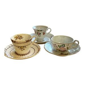 Set Of 3 Demitasse Cups And Saucers Floral Vintage Occupied Japan And England